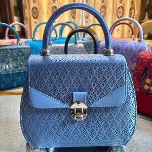 Elegant Blue Patterned Handbag